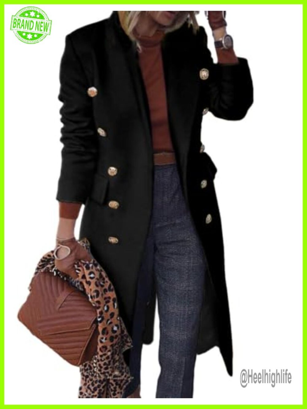 Wool Blend Double Breasted Peacoat Knee Length Winter Coat